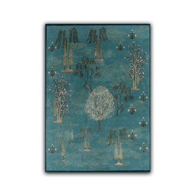 Palm Botanical Themed Green Decorative Woven Base Machine Washable Rug