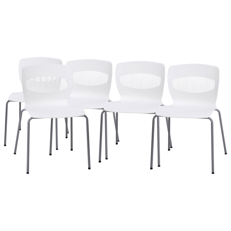 White Armless Metal Stacking Reception Chairs, Set of 5