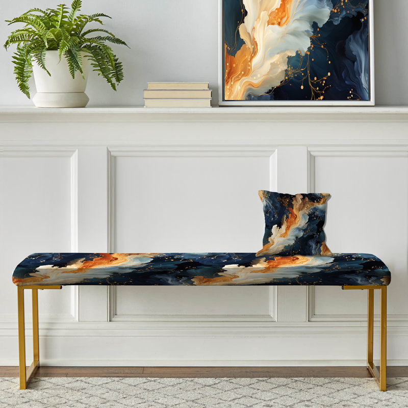 Banc rembourré or, Orange And Teal Astral Marble Dreams