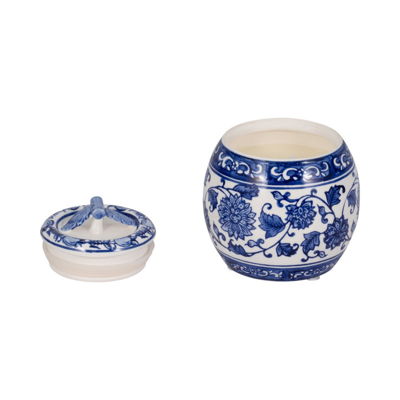 Bougie bleue / blanche avec pivoines chinoises