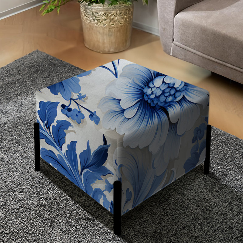 Cobalt Blue Acanthus Leaves Victorian Pattern - Floral Square Ottoman