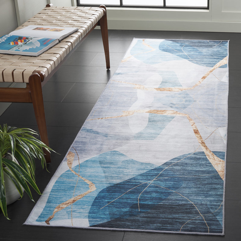 Bennita 836 Area Rug In Blue / Gold, Runner 2'6" x 8'