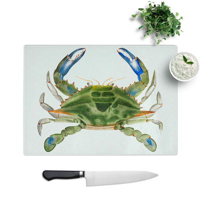 Glass Green & Blue Crab by J.E. De Kay Chopping Board