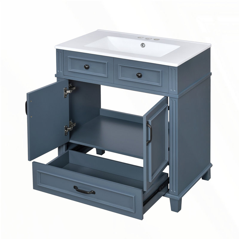 30'' Bathroom Vanity with Ceramic Sink, Black, Blue
