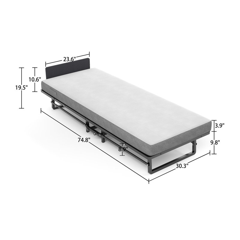 Matelas pliant en métal et mousse, convient à la chambre à coucher et à la chambre d'amis, structure simple à assembler, simple, avec 4 roulettes