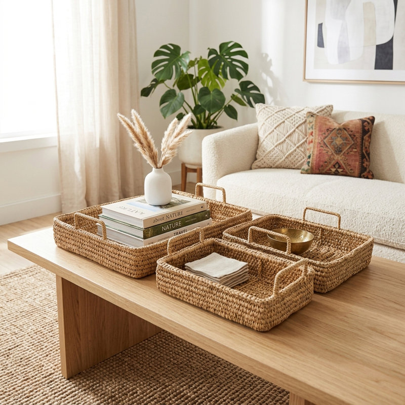 Plateau décoratif moderne pour entrée - Centre de table décoratif pour table à manger et table basse - Lot de 3, 40,6 cm, 35,6 cm, 30,5 cm, brun et beige