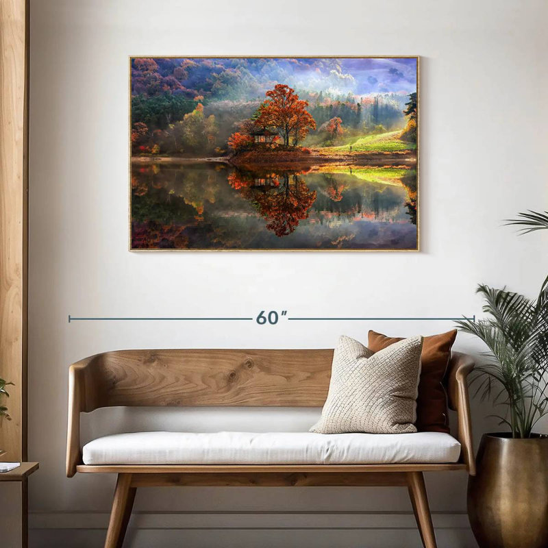 Enchanted Lake, 25" X 17", Floating Frame Natural Wood