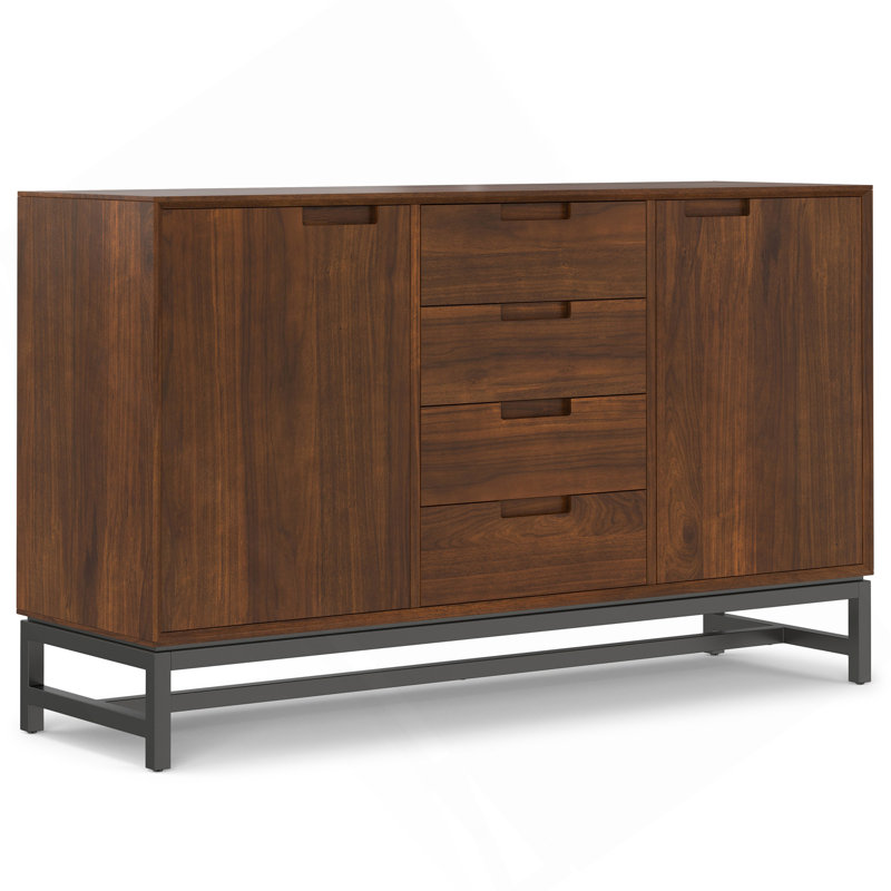 Buffet Banting Mid-Century avec tiroirs centraux, Noyer