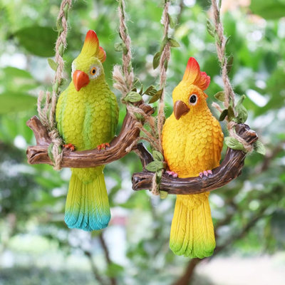 2 pièces suspendus perroquet décor de jardin balançoire oiseau figurine de perroquet réaliste en résine tropicale pour plante suspendue décor extérieur