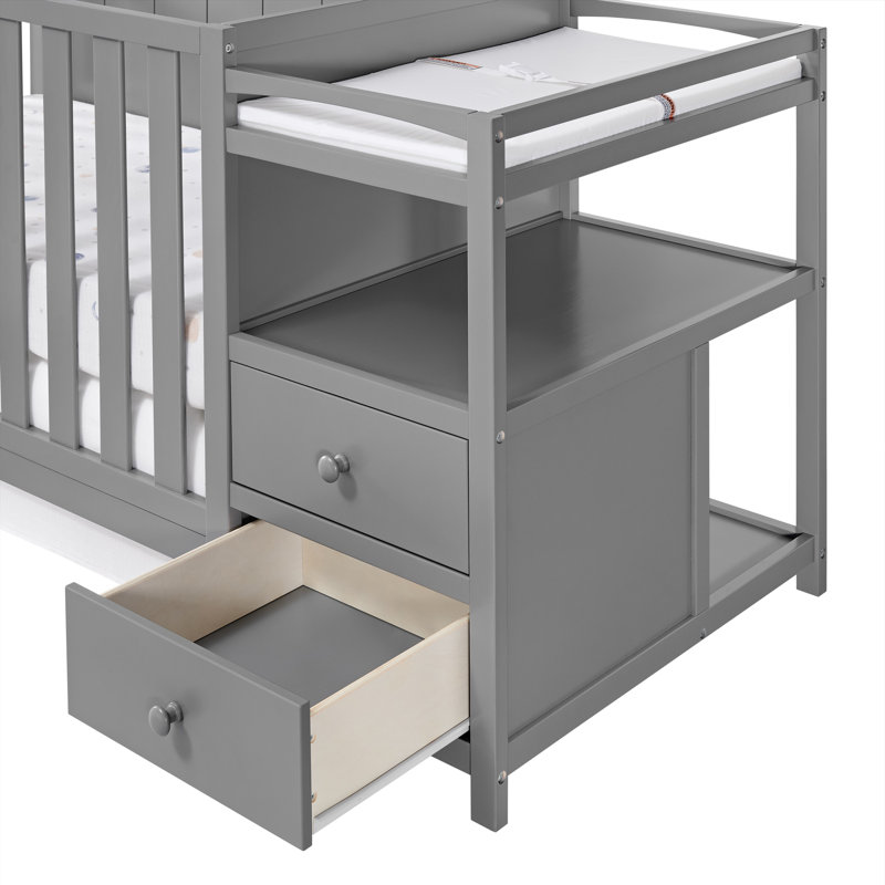 Dove Gray Solid Wood 4-in-1 Convertible Crib with Changer