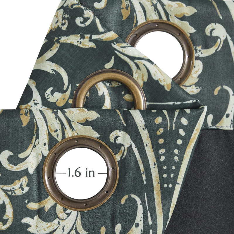Rideaux occultant à motif damas à œillets pour le salon, Gris, L 52 po x L 63 po