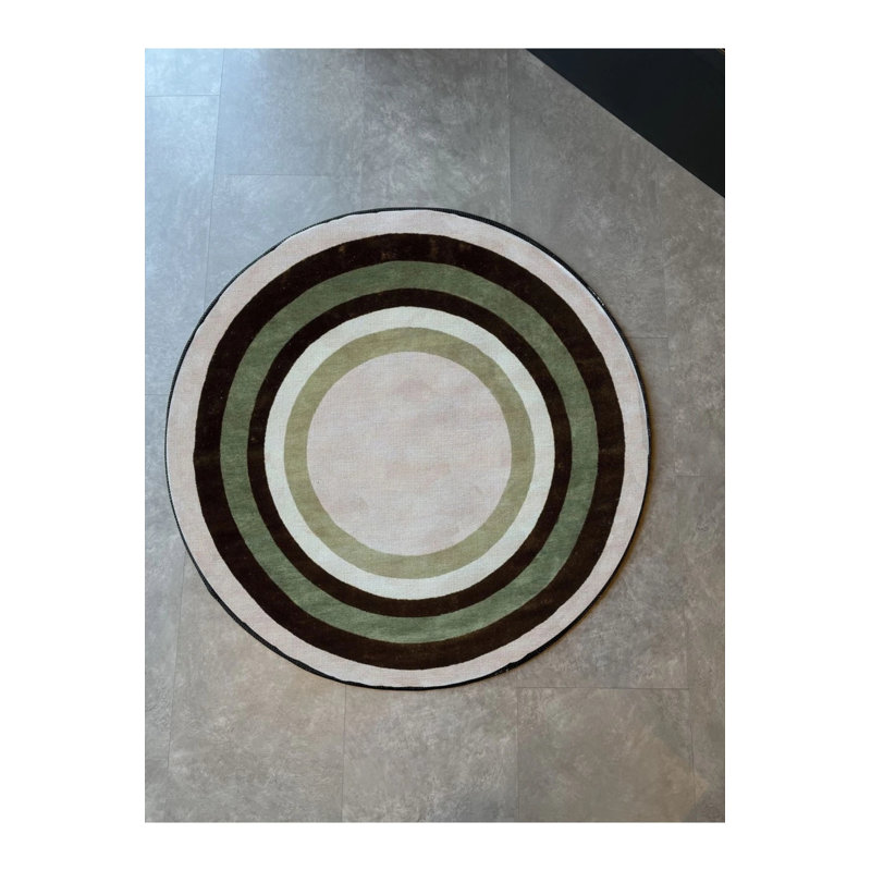 Tapis rond beige à motif géométrique tissé Henriqueta, Rond 3 pi 4 po