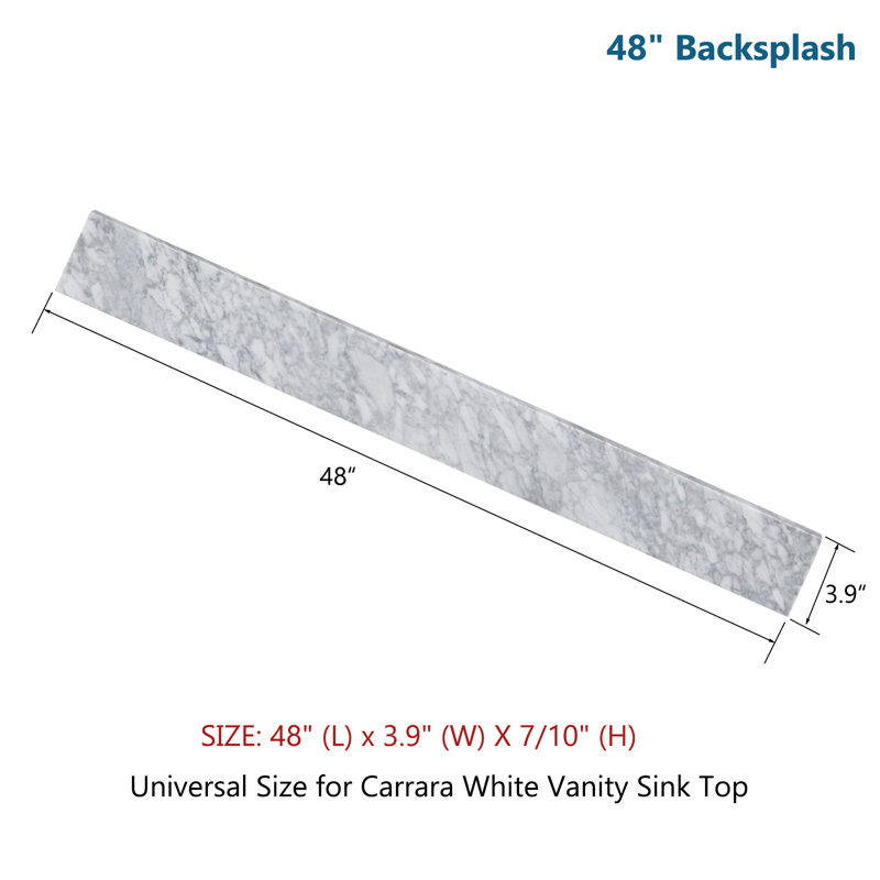 48" White Carrara Marble Backplash For Vanity Sink Top