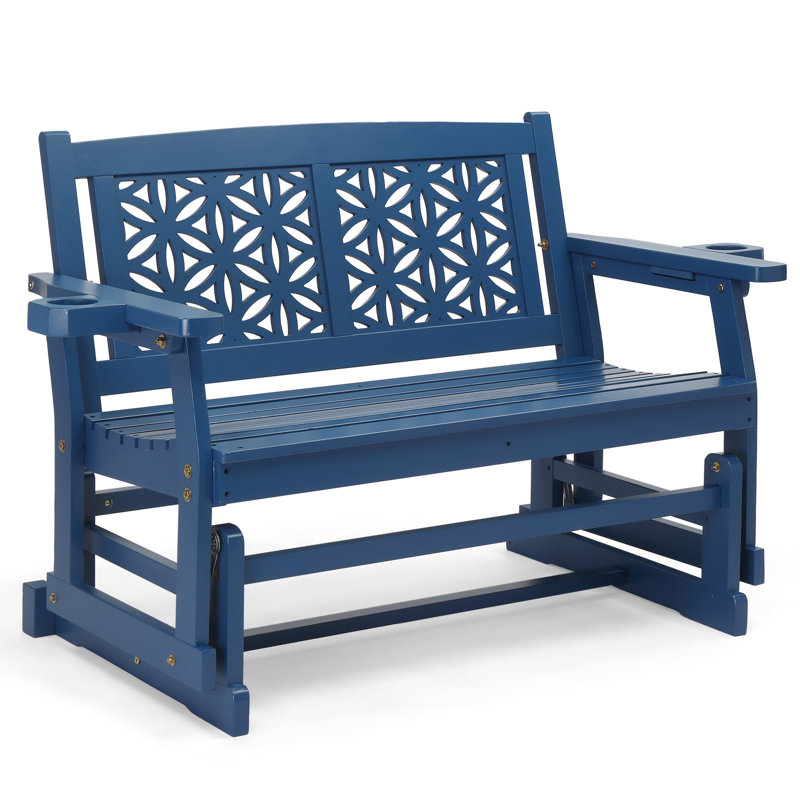 Banc oscillant en bois de sapin à double assise avec dossier floral, Bleu