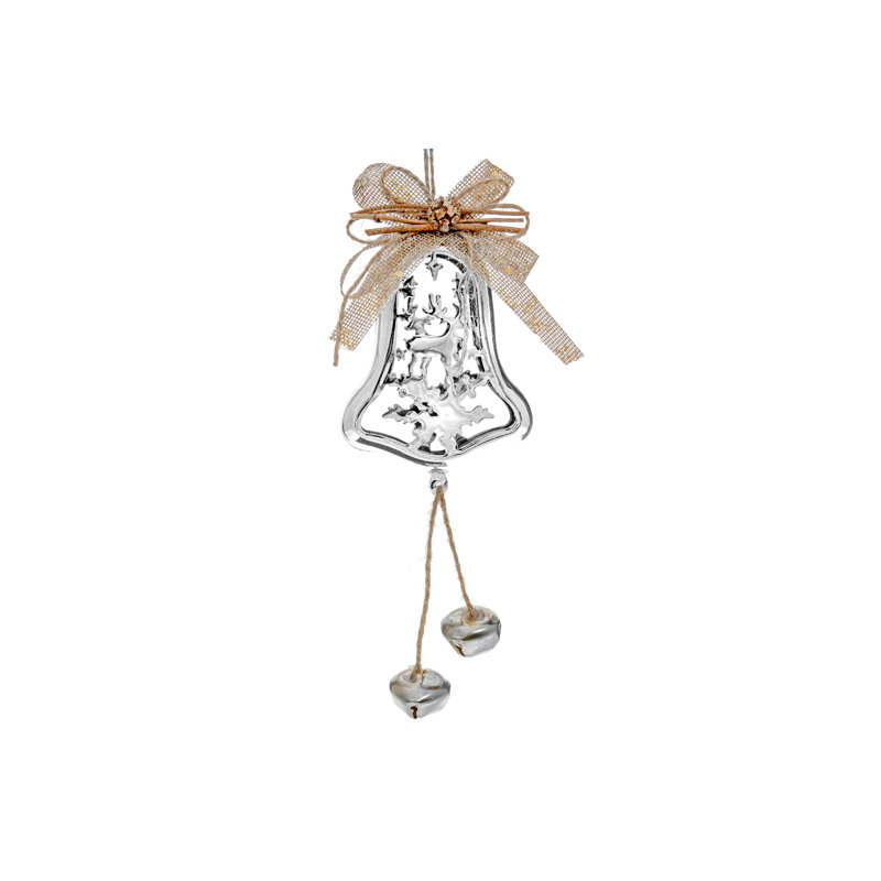 Figurine suspendue cloche en métal avec renne, Argent