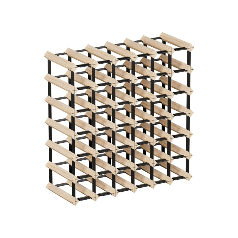 42 Bottle Wine Storage Stand, Pine Wood & Galvanized Metal, Black