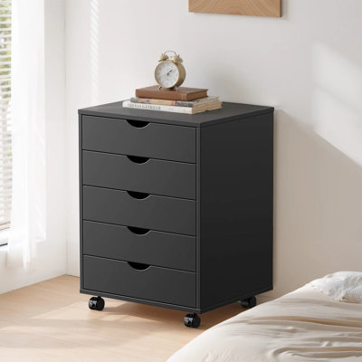 Petite commode en bois à 5 tiroirs avec armoires de rangement et roulettes