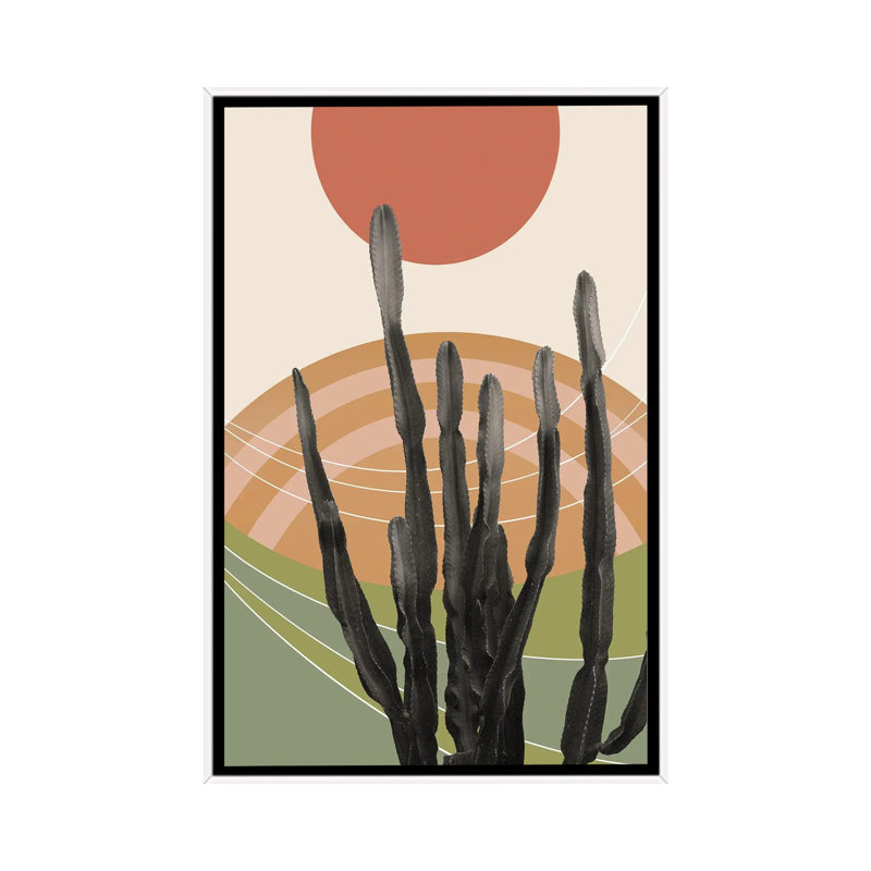 Cactus dans le désert III - reproduction d'art murale - toile encadrée, H 26 po x l 18 po, Blanc