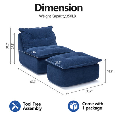 Upholstered Chaise Lounge with Moveable Ottoman, Indoor Soft Cozy Sofa 