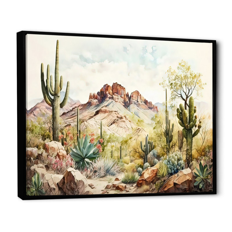 Arizona désert III - art mural occidental, H 30 po x l 40 po, Reproduction avec cadre flottant, Noir
