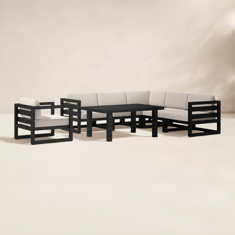Ensemble de sièges sectionnels Smith 7 pièces avec coussins Sunbrella®, Noir, Argent coulé Sunbrella®