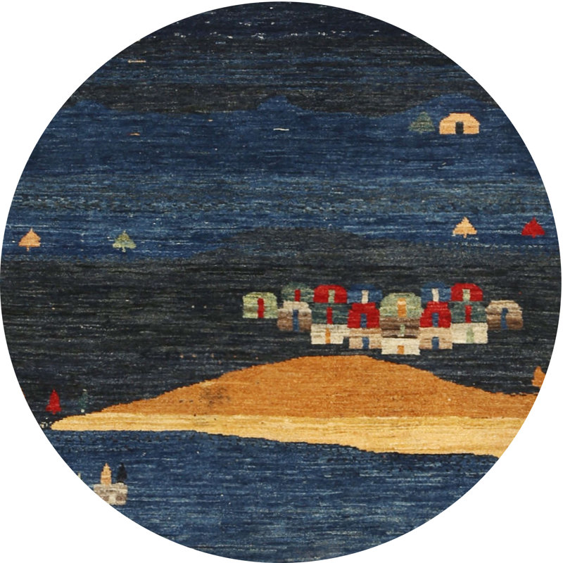 Tapis gris/beige/rouge contemporain, Rond 7 pi