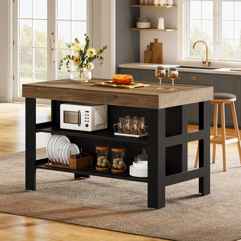 Îlot de cuisine avec tablettes de rangement pour la salle à manger de cuisine, Noir