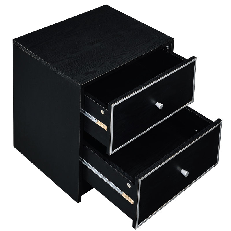 Élégante table de chevet noire et argentée 2 - Style de chambre à coucher industriel moderne avec glissières de tiroir en métal silencieuses et fonctionnelles pour un système de glissières stable et accessible