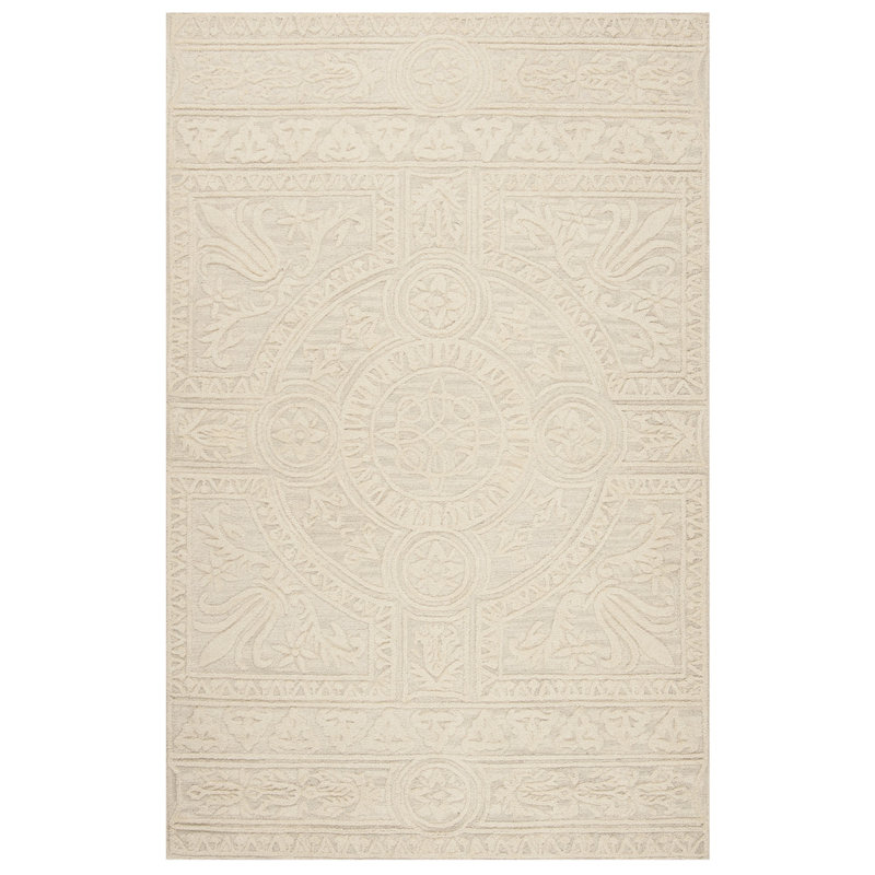 Ferrera Floral Handmade Tufted Wool Light Gray/Ivory Area Rug, Rectangle 3' x 5'
