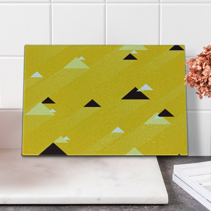 Planche à découper en verre trempé jaune Ambesonne, triangles, souci rétro, noir et blanc