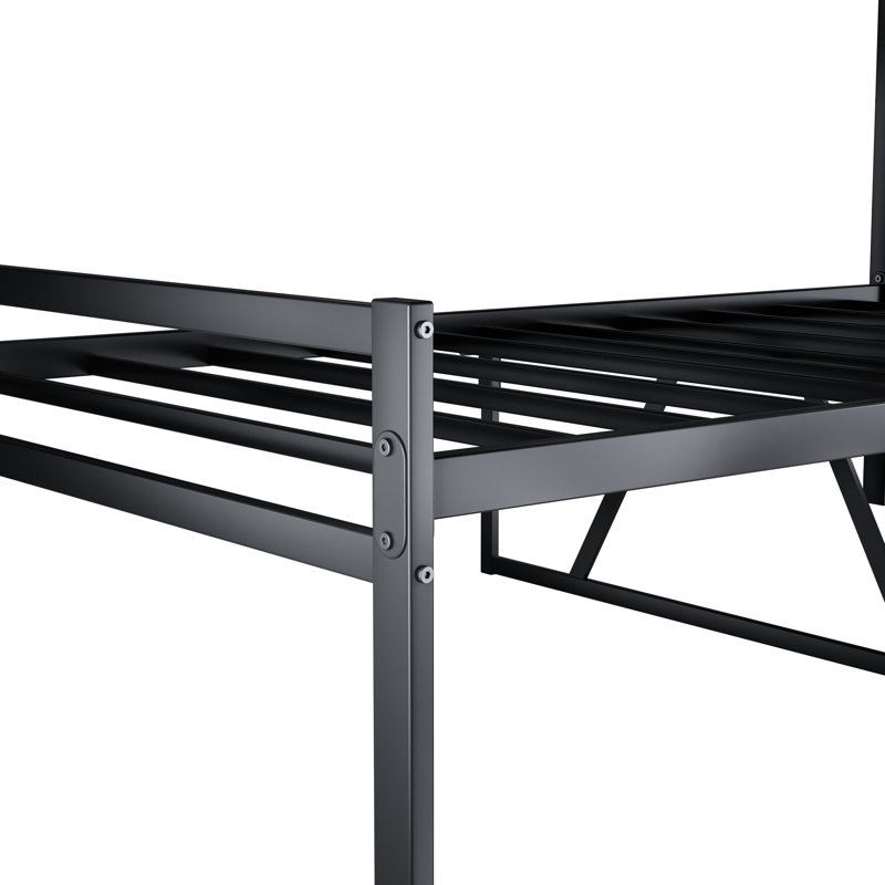 Lit plateforme noir en métal avec tête de lit - stable, aucun sommier nécessaire, cadre de nuit inclus, lit simple, sommier, bruit