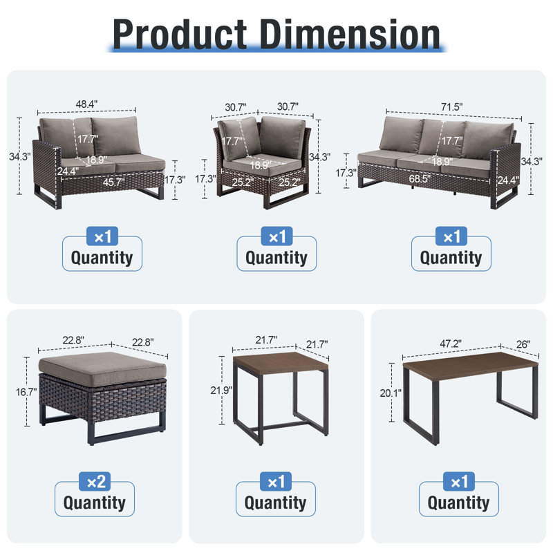 Ensemble de meubles modulaires en osier 5 pièces Naresa, Gris