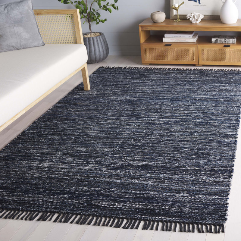 Ketter Hand Woven Denim/Cotton Rug in Navy/Black, Rectangle 5' x 8'