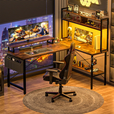 L Shaped Computer Desk With Monitor Stand And Storage Shelf, 49'' Small Corner Desk For Home & Office