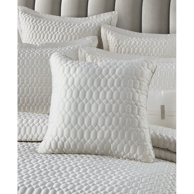 Ivory Satin Quilted 20" Square Decorative Throw Pillow