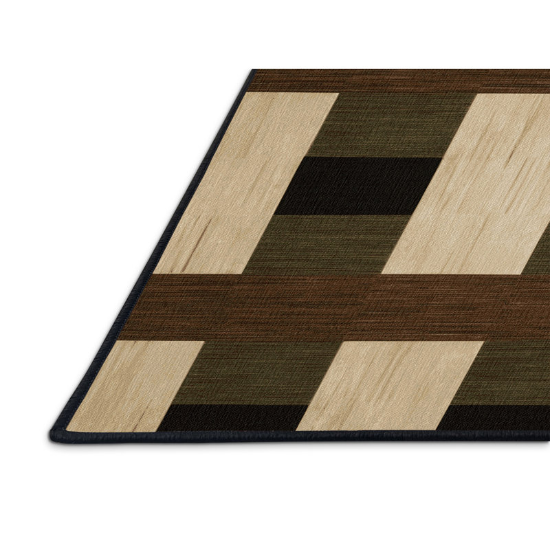 Tapis brun à carreaux lavable à la machine, Tapis de couloir 2 pi x 5 pi