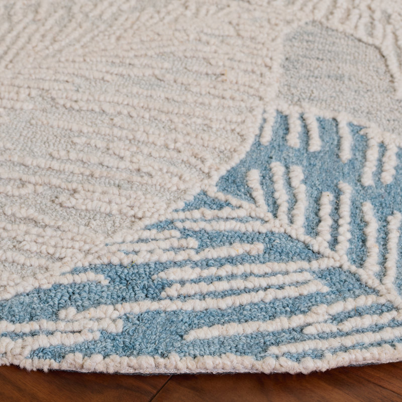Jardin 375 Hand Tufted Wool; Cotton Floral Rug in Blue/Ivory, Round 6'