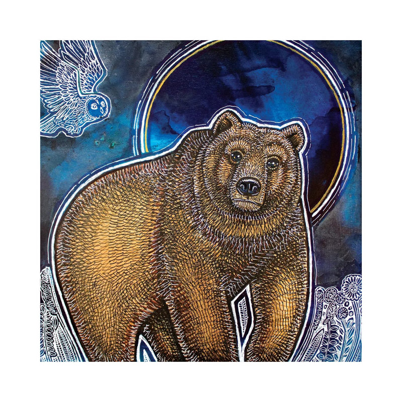 Bear And Blue Moon by Lynnette Shelley - Wrapped Canvas Painting, 30.48 cm H x 30.48 cm W