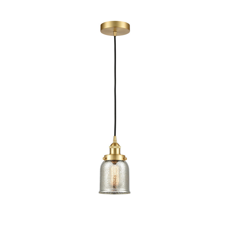 Luminaire suspendu en forme de cloche à 1 lumière Buckhall, H 9,5 po x l 5 po x P 5 po, Or satiné, Argent mercuré plaqué