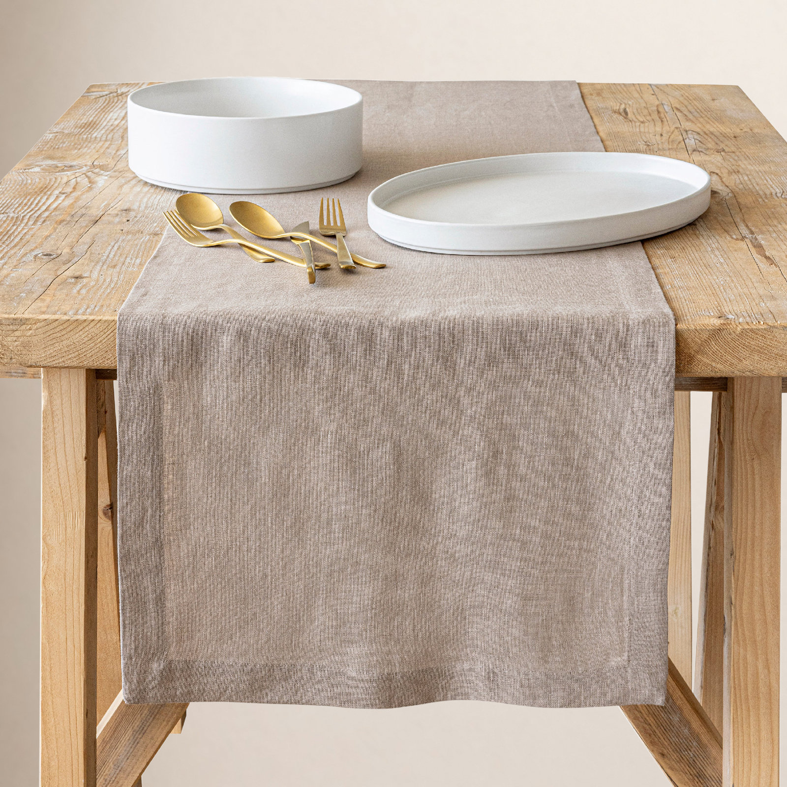 100% Linen Table Runner, 18" W x 90" L, Tan
