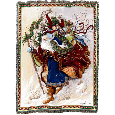 Pure Country Weavers Windswept Santa Blanket by Peggy Abrams - Claus Saint Nicholas Nick Kris Kringle - Gift Christmas Tapestry Throw Woven from Cotton - Made in the USA (72x54)