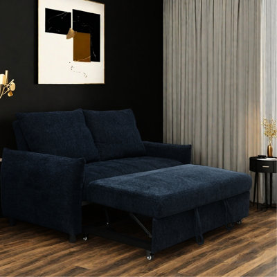 Navy Futon Couch With Charging, Adjustable And Storage Pockets Pillow Top Convenient