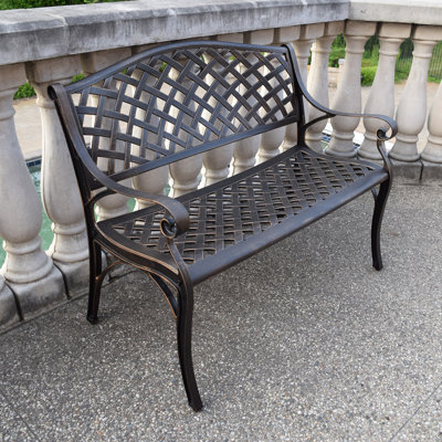 Ismenia Checkered 2-Person Cast Aluminum Garden Bench by Alcott Hill