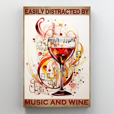 «Easily Distract By Music And Wine», reproduction d'art rectangulaire sur toile tendue 2 pièces
