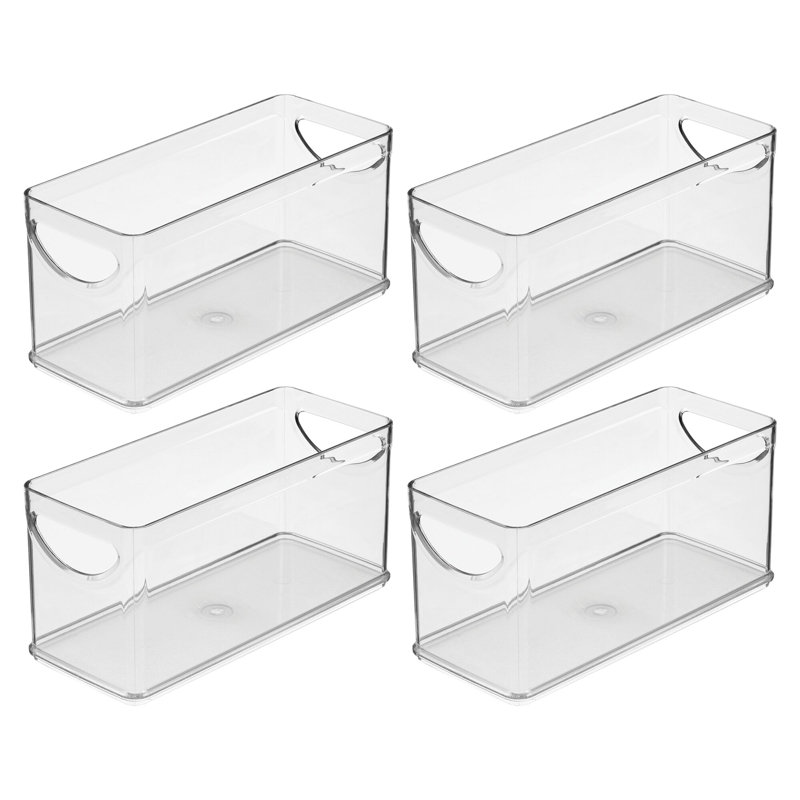 iDesign Narrow Pantry Organizer Bins with Handles - Storage Bin for Cabinets or Fridge- Set of 4 - Clear