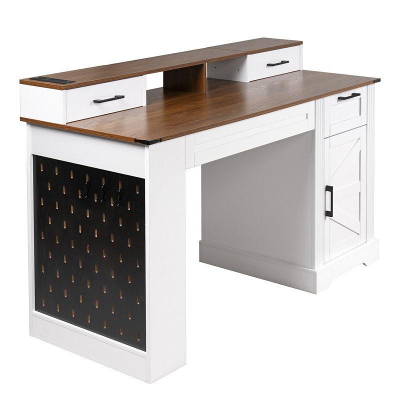 Bureaux de ferme avec rangement et station de charge, MDF, design rustique pour bureau à domicile