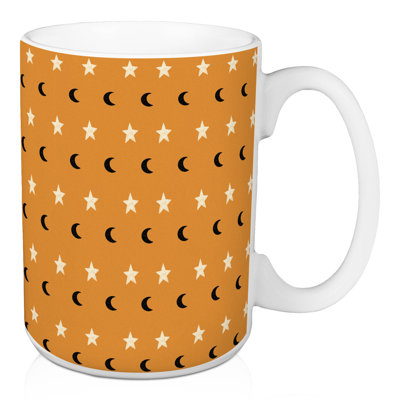 Orange Moon and Star Pattern Mug