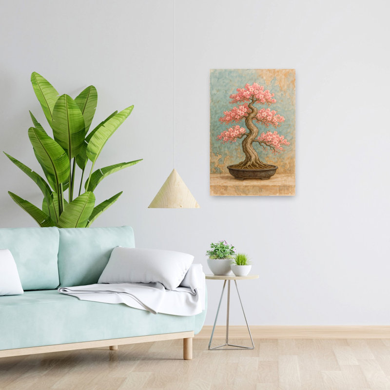 Fleur de cerisier Bonsai Peaceful rustique serein Bonsai Cherry Flower Nature Art mural, H 24 po x l 16 po