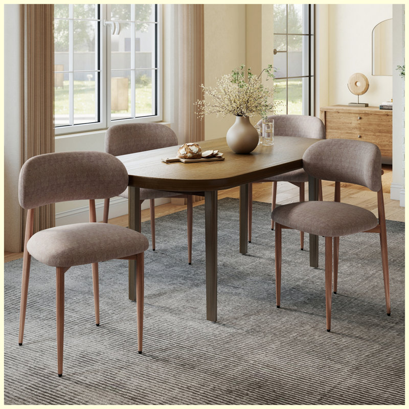Ensemble de 4 chaises de salle à manger en velours d'agneau moderne minimaliste, pieds en acier au carbone avec placage de bois