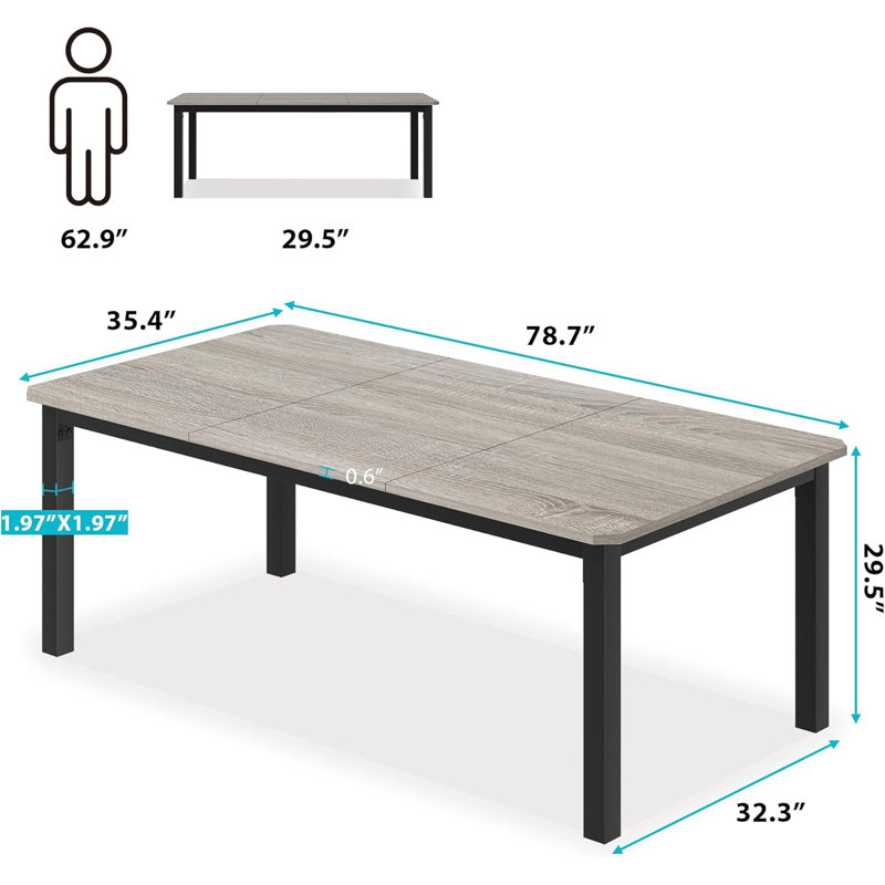 Table de cuisine de 78 po pour 4 à 6 personnes, table de salle à manger en bois, grandes tables de salle à manger rectangulaires